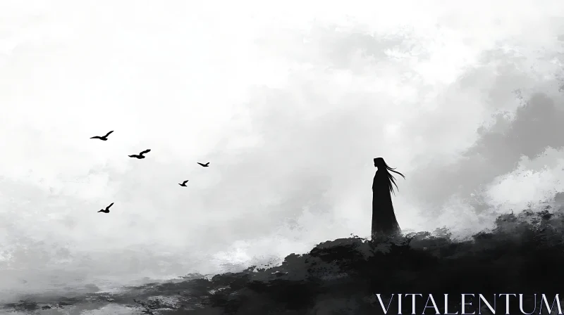 Monochrome Silhouette and Birds