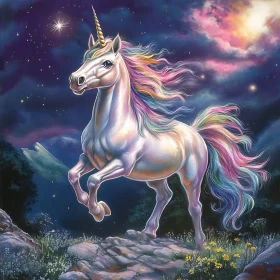 Rainbow Mane Unicorn under Moonlight