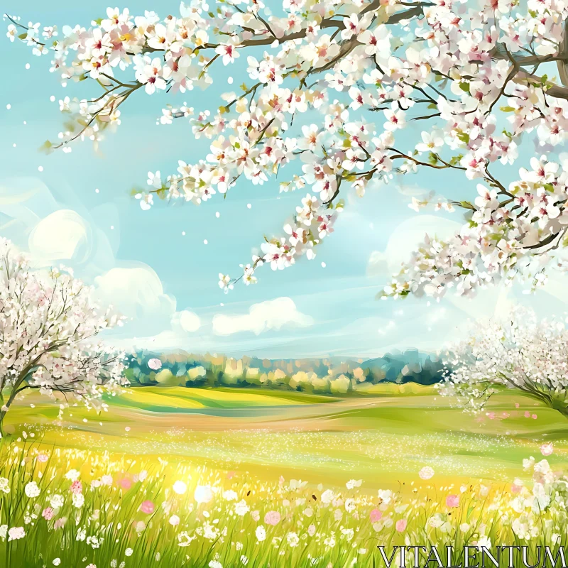 Floral Meadow Under a Pastel Sky