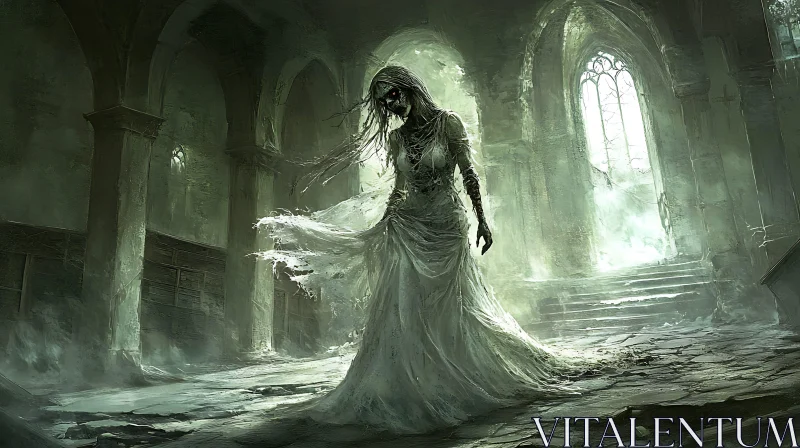 Ethereal Ghost Bride in Gothic Ruins