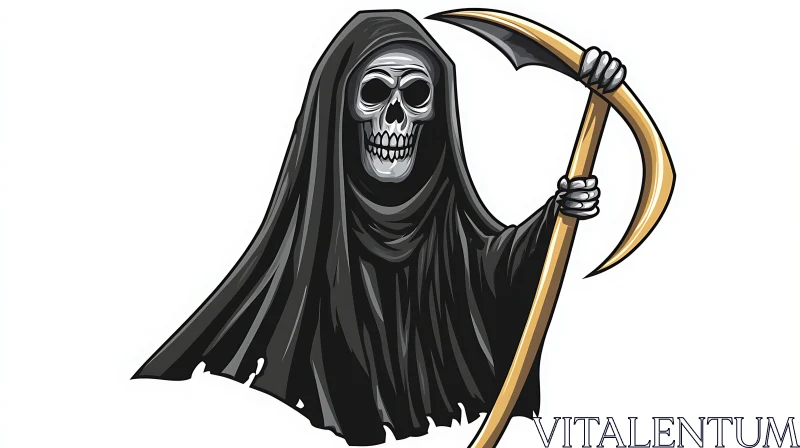 Stylized Death Character with Golden Scythe