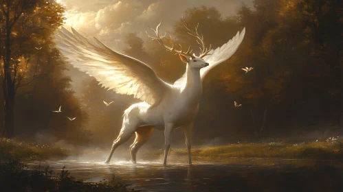 Mystical Winged Deer in Forest