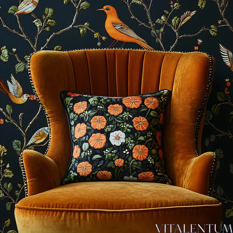 Vintage Armchair with Floral Pillow