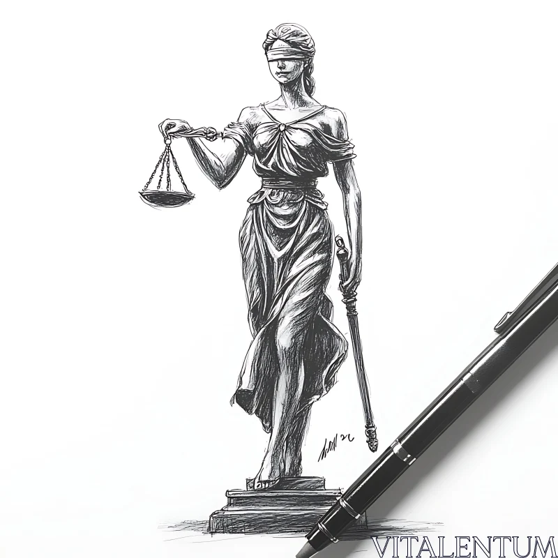 Lady Justice Statue Sketch with Pen AI Image