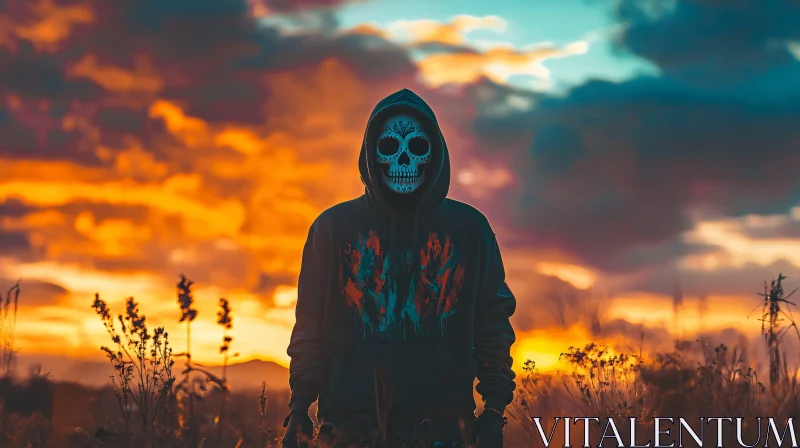 Sunset Silhouette with Skull Mask