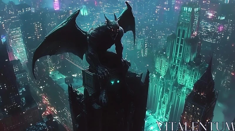 AI ART Night Watch: Gargoyle Above the Metropolis