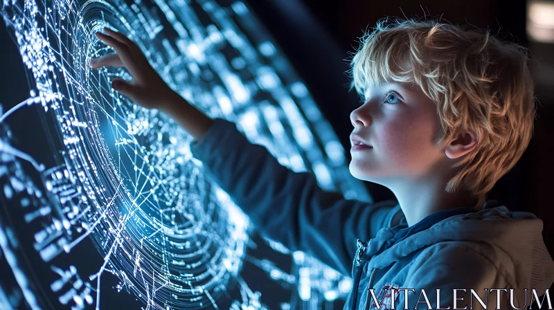 Boy and Luminous Interactive Screen