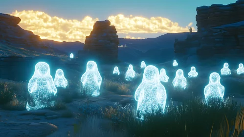 Glowing Figures in Landscape