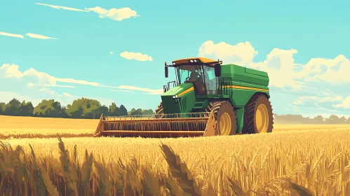 Harvest Time: Combine in the Wheat Field