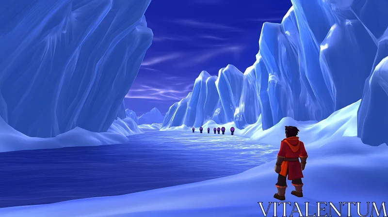 Icy Expanse with Figure in Red