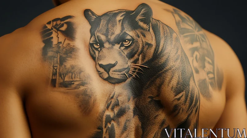 Feline-Inspired Back Tattoo Art