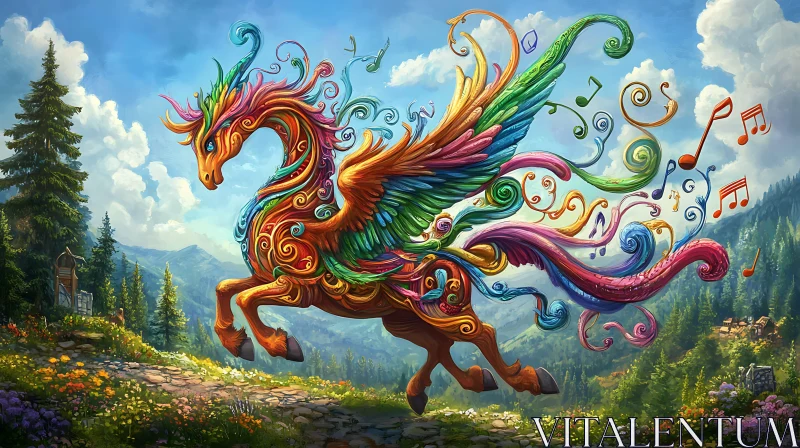 Fantastical Pegasus with Musical Notes