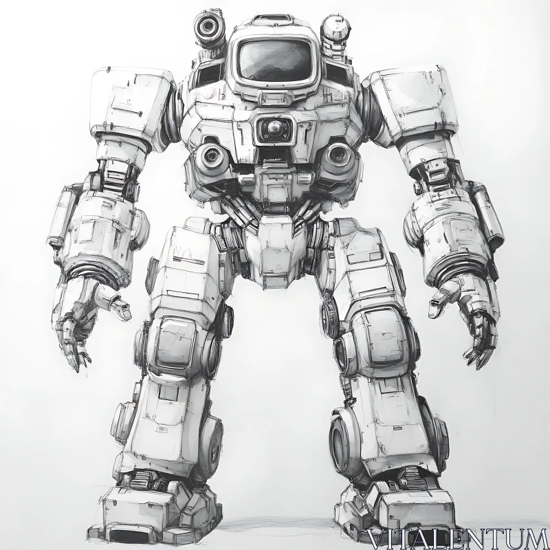 AI ART Monochrome Robot Illustration