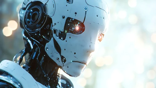 White Cybernetic Humanoid with Illuminated Eyes