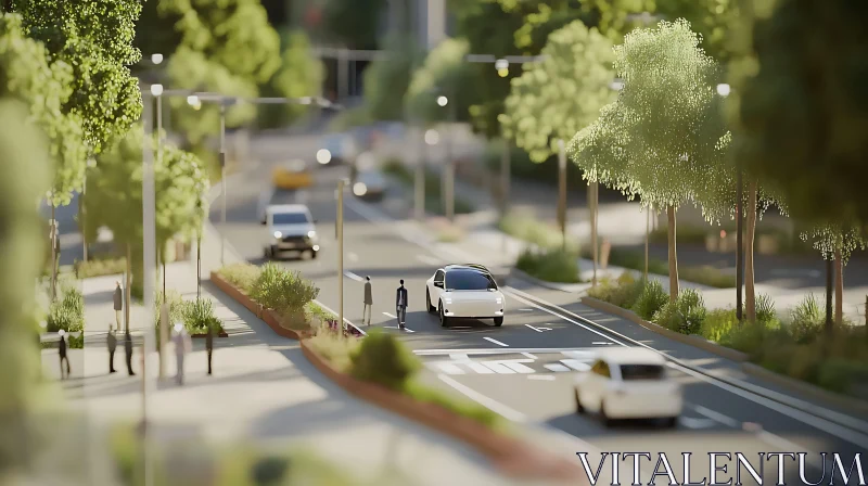 Cityscape with Vehicles and People