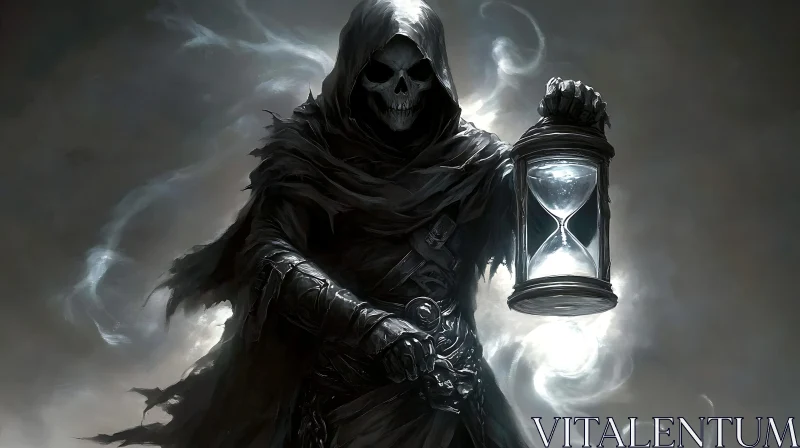 Monochrome Death Figure with Time Glass
