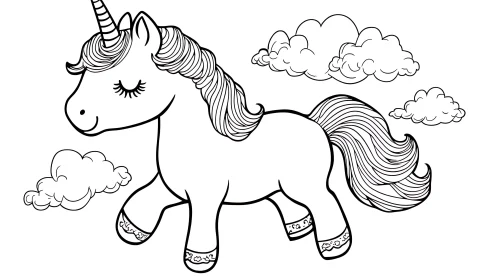 Dreamy Unicorn Sketch with Cloud Accents