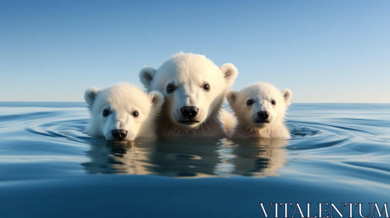 Captivating Polar Bear Cubs in Ocean - Nature's Innocence AI Image