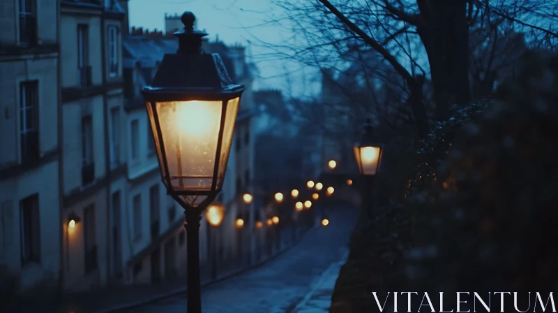 City Street at Dusk with Streetlights