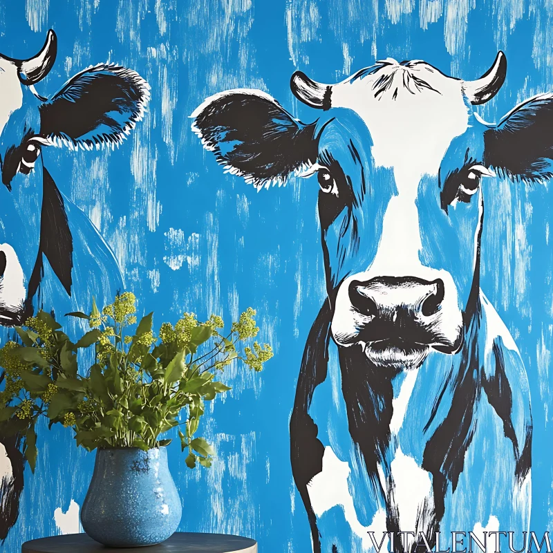 Artistic Cow Portrait with Floral Accent