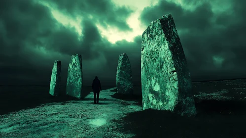 Solitary Journey Among Emerald Monoliths