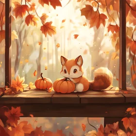 Autumnal Fox with Pumpkins