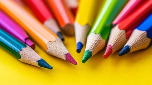 Vibrant Colored Pencils Composition on Yellow