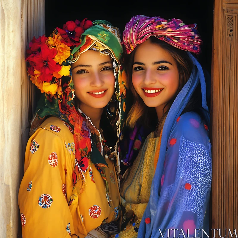 Portrait of Smiling Women in Traditional Attire