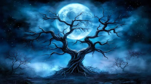 Moonlit Tree: A Night Scene