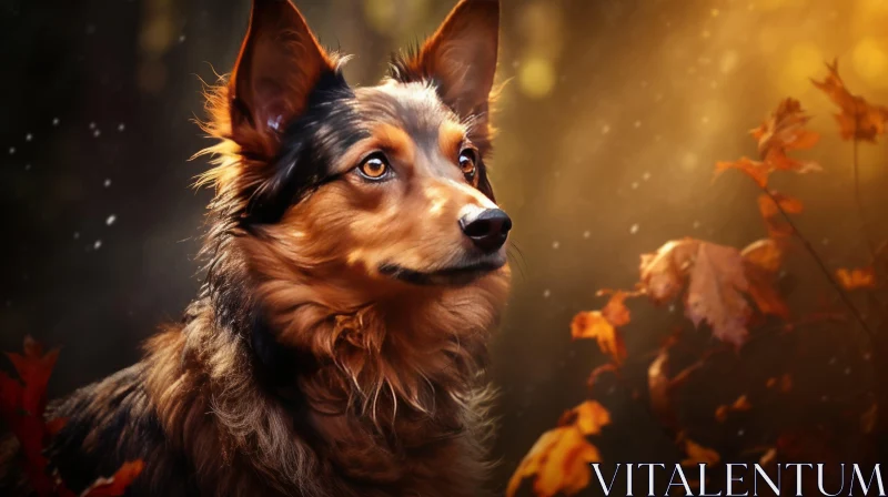 Enchanting Autumn Dog in Forest - Dreamlike Portraiture AI Image