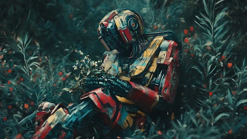 Robot in Nature with a Flower