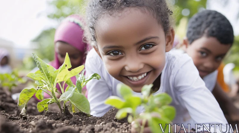 Kids Planting Seedlings with Smiles