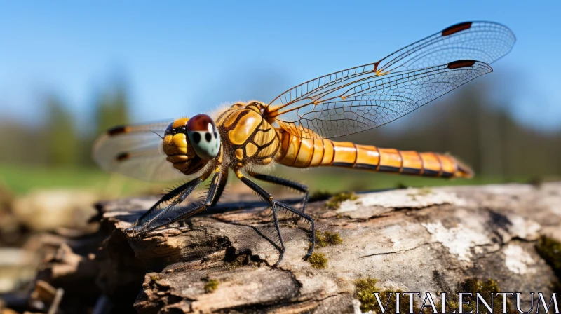 Golden Dragonfly on Wood: A Mythological Journey AI Image