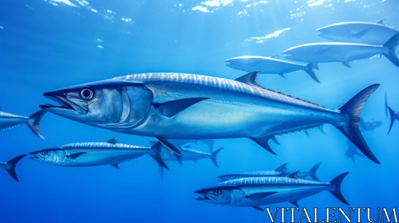 Graceful Bluefin Tuna School Swimming in Ocean Depths AI Image
