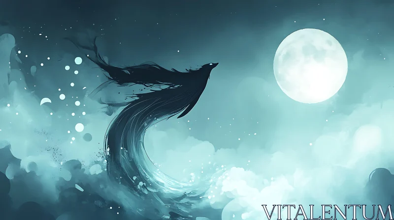 AI ART Midnight Soar: Bird and Moon Fantasy Art