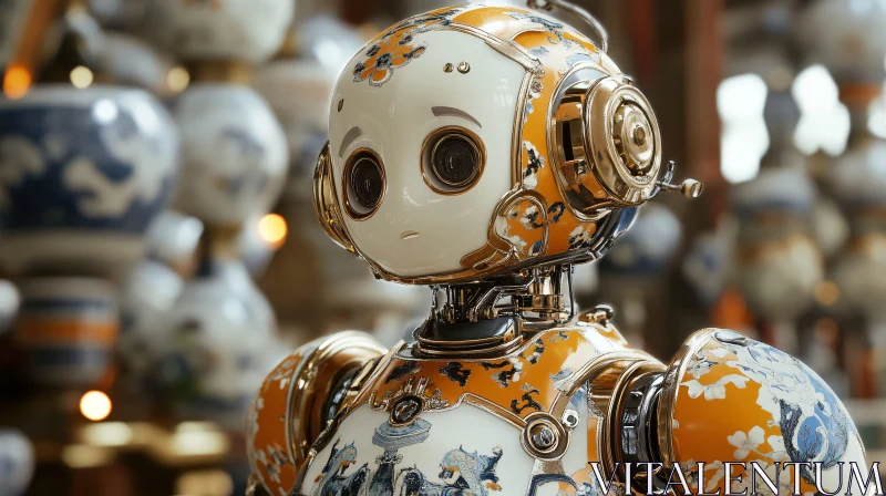 Ornate Porcelain-Inspired Robot AI Image