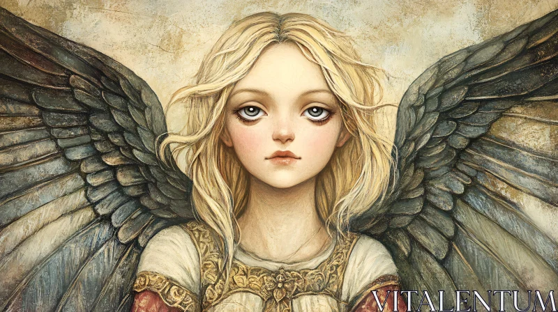 AI ART Seraphic Blonde Angel with Feathered Wings