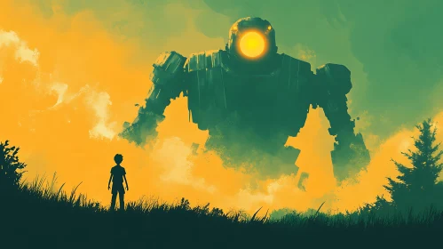 Silhouette Art: Boy Meets Giant Robot