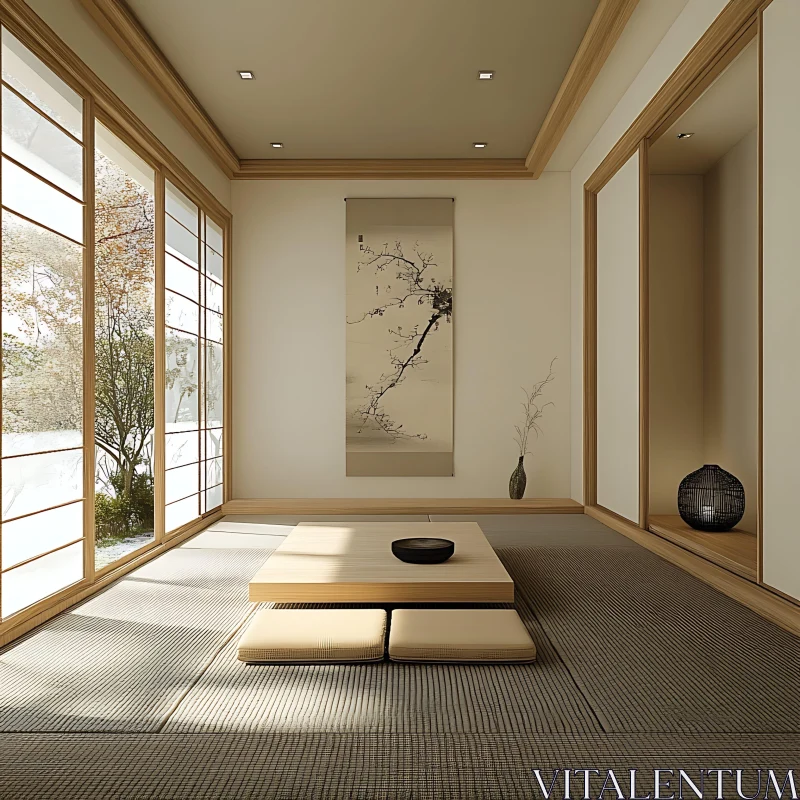 AI ART Minimalist Interior with Asian Aesthetics