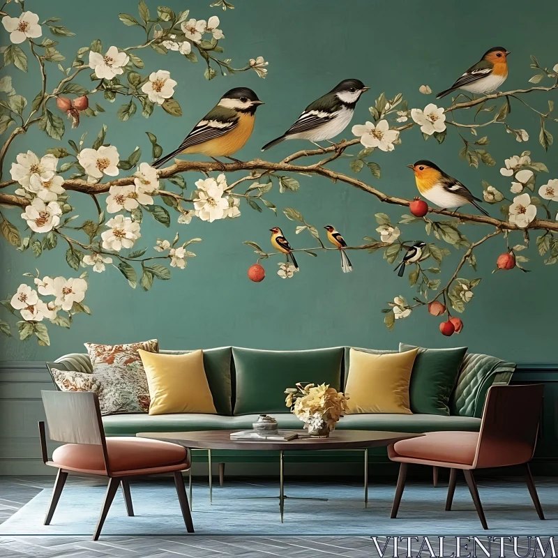 Birds and Blossoms Interior Design AI Image