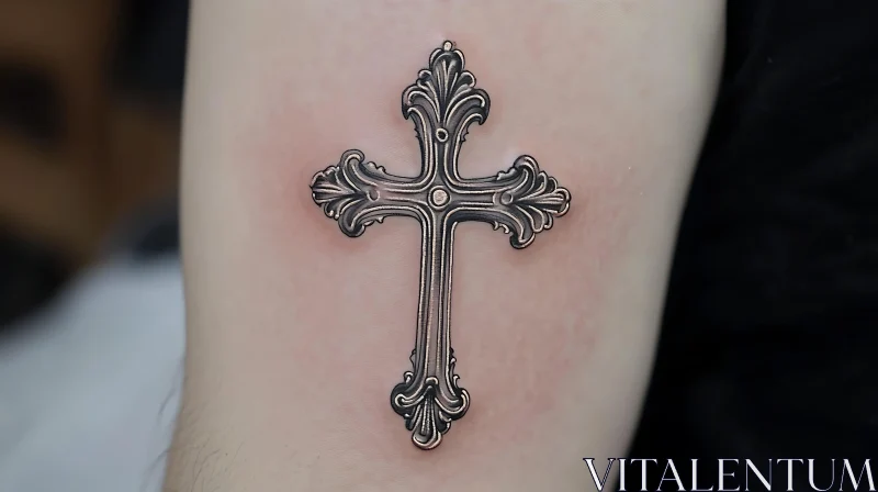 Elegant Cross Tattoo with Detailed Patterns AI Image