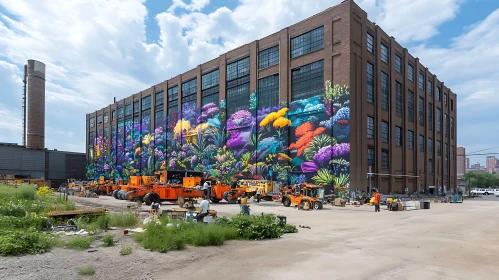 Urban Building with Floral Mural