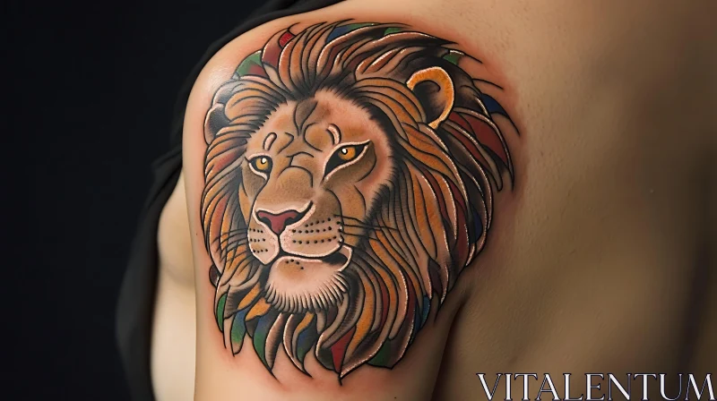 Beautiful Lion Tattoo on Shoulder AI Image