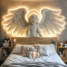 Ethereal Angel Wings Sculpture in Bedroom