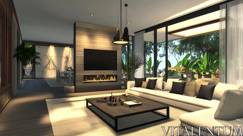 Modern Living Space with Garden View AI Image