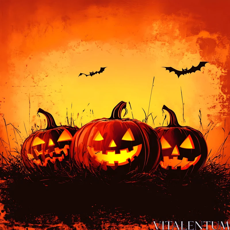 AI ART Spooky Halloween Pumpkin Trio