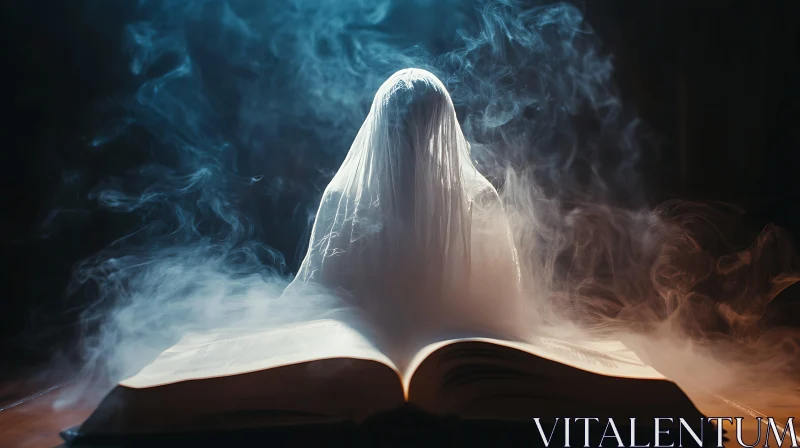 AI ART Ghostly Figure Reading Book