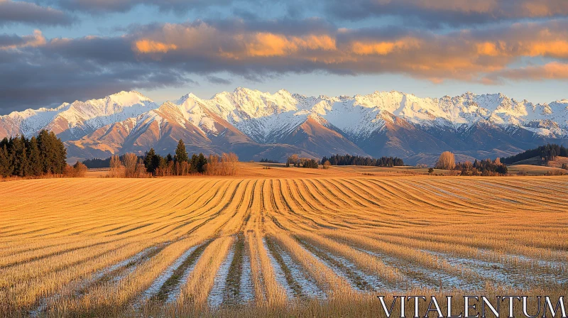 AI ART Golden Landscape with Snow-Capped Peaks