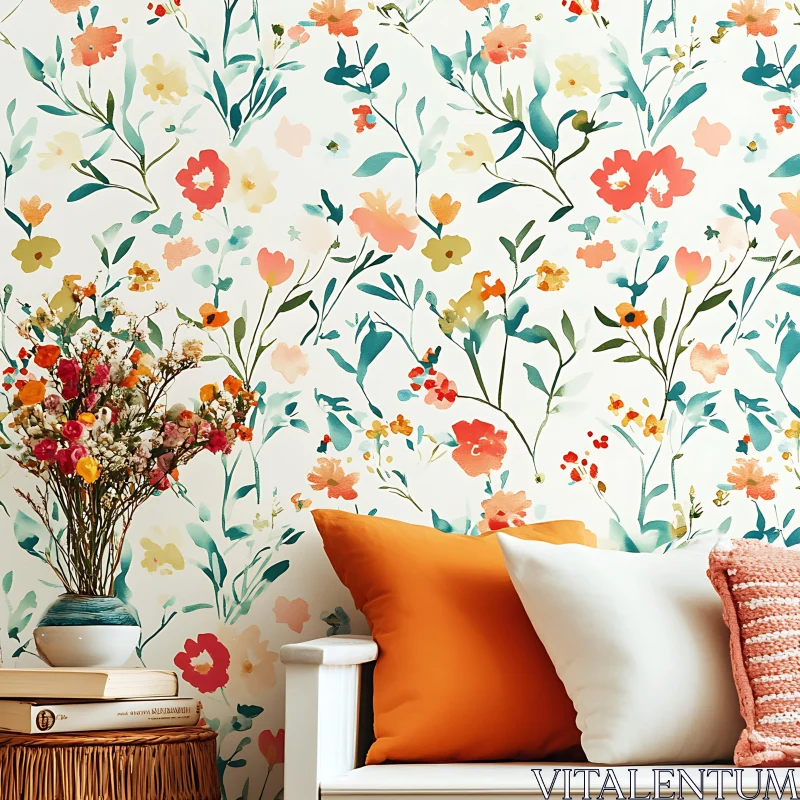 Floral Interior with Pillows AI Image