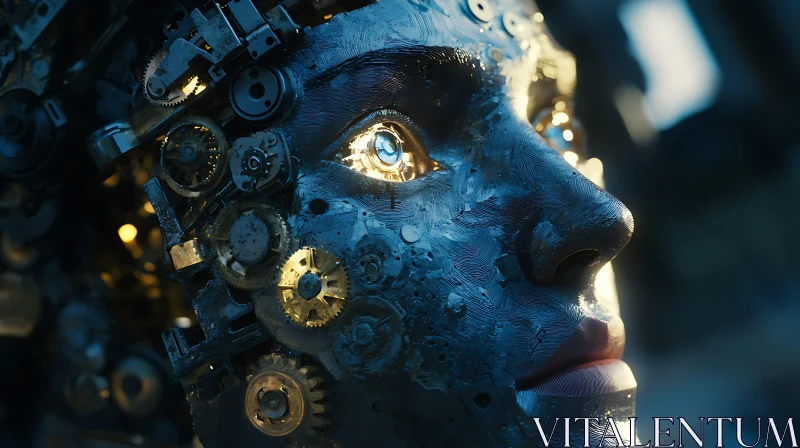 Mechanical Face of a Futuristic Cyborg AI Image